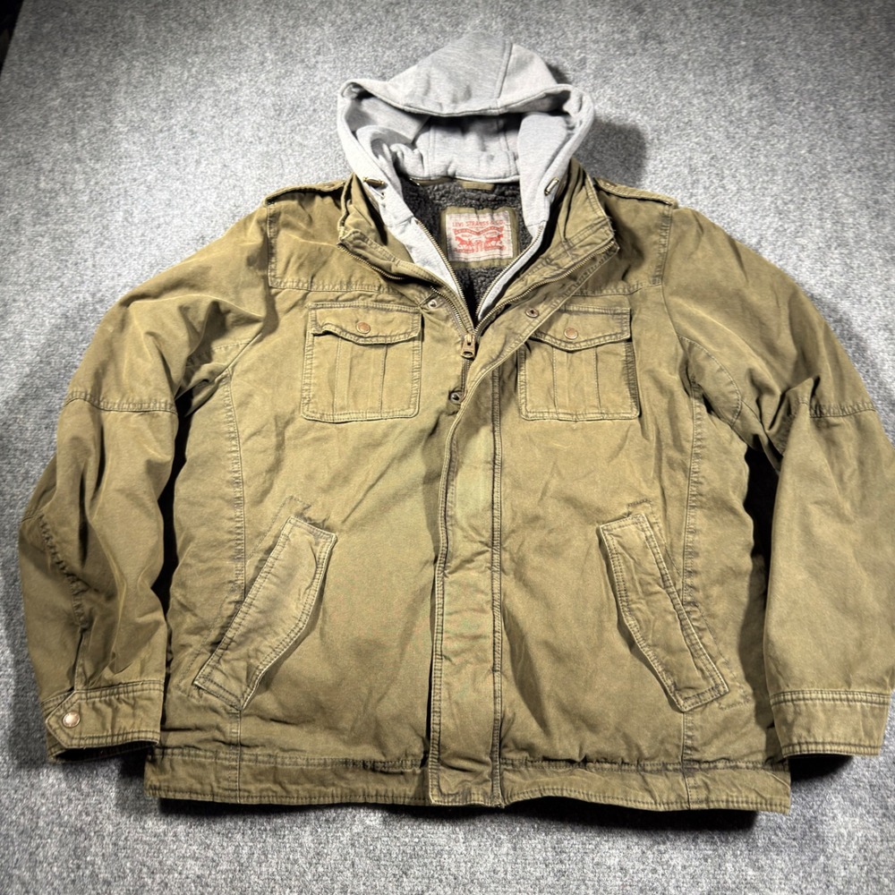 Levi's Sherpa Lined Military Field Jacket Men's XL Hooded Olive Green